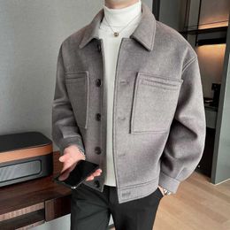 Men's Jackets 2023 British Style Winter Short Woollen Coat Men Warm Fashion Pocket Casual Cloth Jacket Men Streetwear Loose Woollen Coat S-3XL J230926