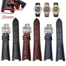 Watch Bands 25mm Waterproof Genuine Leather Band Strap Fold Buckle Blue Brown Black Man Watchband For PP Nautilus316f