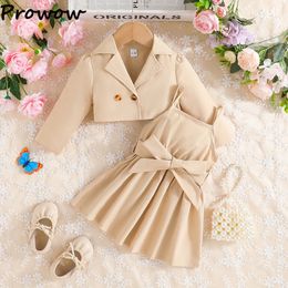 Clothing Sets Prowow 0-4Y Toddler Girls Outfit Fashion Hot Pink Lapel Jacket+Belted Blazer Dress Baby Clothes Kids Dresses 230927