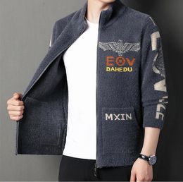 Winter new Desinger Fashion men's zipper fleece Cardigans sweaters thicken warm Grey Sweaters Men stand collar Casual Trendy Coats Jacket young male Clothes
