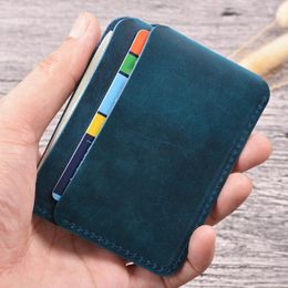 Card Holders Genuine Leather Credit ID Holder Crazy Horse Travel Mini Wallet Retro Vintage Business Purse Case