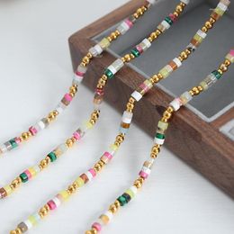 Choker Minar Handmade Multicolor Natural Stone Jade Strand Beaded Necklace For Women Femme 18K Gold PVD Plated Stainless Steel Chokers