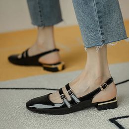 Slippers Women Sandals Summer Shoes Woman Flats Double Buckle Mary Janes Shoes Patent Leather Dress Shoes Back Strap Zapatos Mujer 9278N 230927