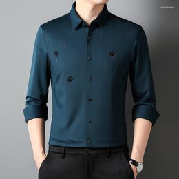 Men's Casual Shirts Leaves Striped Rivet For Men Long Sleeve All Match Spring Quality Soft Comfortable Easy Care Premium Chemise Homme