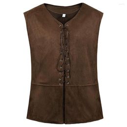 Men's Vests Fashion Vintage Mediaeval Vest Coat Pirate Costume Renaissance Steampunk Gothic Lace-Up V Neck Waistcoat Clothing For Men