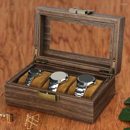 Jewellery Pouches Vintage Watch Box Wood Display Case Organiser Glass Storage 6 Slots