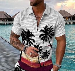 DIY Clothing Customized Tees & Polos Coconut Beach Print for men's lapels, short sleeved men's casual polo shirts