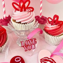 Cake Tools Heart Love You Topper Valentine's Day Wedding Couple Decor Birthday Cupcake Decors Cute Romantic Acrylic Dessert