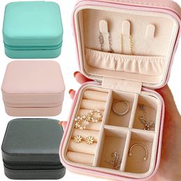 Portable Jewelry Box Jewelry Organizer Display Travel Jewelry Case Boxes Button Leather Storage Zipper Jewelry Boxes Organizer