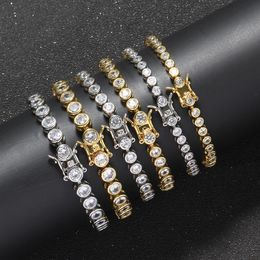 New Fashion Round Charm Tennis Bracelet Bangle Iced Out 5mm Width 7inch 8inch High Quality Brass Hip Hop Bling CZ Zircon Men'307D