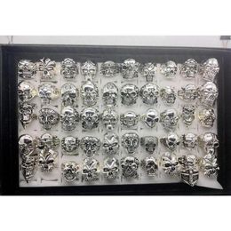 Whole 50pcs lot Gothic Big Skull Ring Bohemian Punk Vintage Antique Silver Mix Style Mens Fashion Jewellery S wmtYJZ luckyhat236W