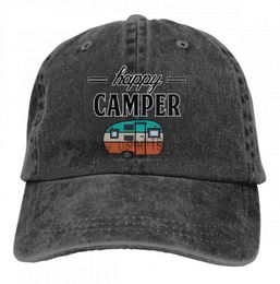 Ball Caps Adults Happy Camper Denim Caps Hiking Baseball Caps Camping Unconstructed Hats x0927