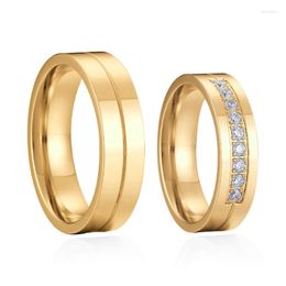 Cluster Rings Wedding Bands Couple For Men And Women 1 Pair Love Alliance Eternity CZ Diamond 18k Gold Plated Stainless Steel Ring