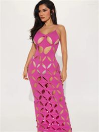 Casual Dresses WJFZQM Polygon Mesh Sleeveless Backless Maxi Female Glamorous Midnight Prom Summer Women's Sexy Cutouts