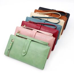 New Women's Purse Fresh Sweet PU Leather Wallets Long Coin Purse Fashion Zipper Two Fold Wallet