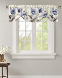 Curtain Rustic Vintage Blue Flower Dragonfly Window Kitchen Cabinet Coffee Tie-Up Valance Rod Pocket Short