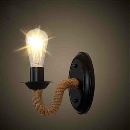 Loft Vintage Hemp Rope Wall Lamps Retro Industrial LED Wall Light Study Corridor Cafe Sconces Indoor Lighting Luminaria315m