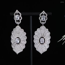 Dangle Earrings Luxury Lotus Leaf Flower Earring For Women Wedding Party CZ Dubai Bridal Jewellery Boucle D'oreille Femme Gift A0220