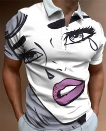 DIY Clothing Customised Tees & Polos Women's Tearful printing lapel short sleeved casual round neck pure cotton T-shirt men's zipper POLO shirt