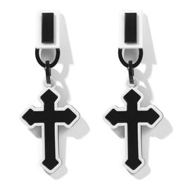 WYBU New Double Layer Black White Cross Drop Earring For Women Men Hanging Earing Crosses Ear Ring Jewellery Bijouterie300U