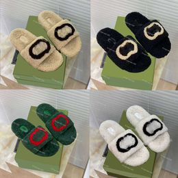 Designer Slippers Fur Winter Warm Wool Slides furry slides Women Mules Interlocking Ladies Hollow Sandals With Box