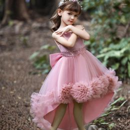 Girl Dresses DSP High Low Wedding Flower With Bow Pricess Dress Elegant Birthday Party For Baby 3 4 6 8 Years Old