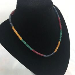 Chokers Natural Emeralds Rubies Sapphires 3x4mm Beads Women Luxury Necklace About 45cm Varnish Preciosas Stone 230927