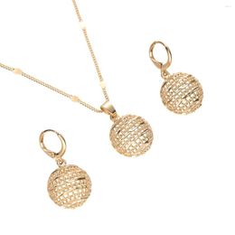 Necklace Earrings Set Trendy Gold Color African Wedding For Women Ethiopian Hollow Round Ball Pendants Necklaces Stud