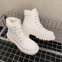 Boots Rimocy Thicken Plush Ankle For Women Lace-Up Waterproof Non-Slip Snow Woman Pu Leather Warm Platform Botas Mujer