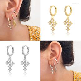 Hoop Earrings Silver Gold Colour Transparent Cross Dangle Charm Drop Piercing Zircon Rock Punk Pendiente Ohrringe Jewellery