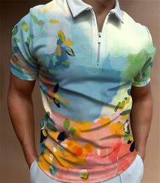 DIY Clothing Customized Tees & Polos color printing Fashion printed short sleeved men's flip tie, zippered polo suit, casual T-shirt