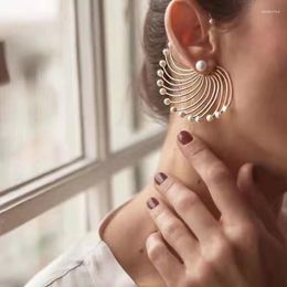 Dangle Earrings LIMAX Fashion Trend Personality Creative Women Versatile Design Fan-shaped Exaggerated Geometric Artificial Pearl Earring