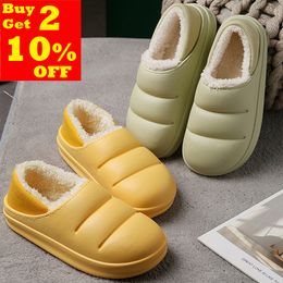 Slippers Winter Women Fur Slippers Waterproof Warm Plush Household Slides Indoor Home Thick Sole Footwear Non-Slip Solid Couple Sandals 230926