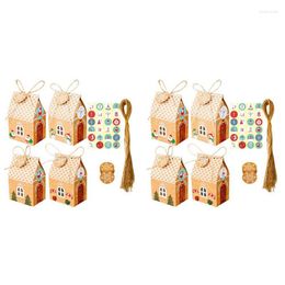 Christmas Decorations 48 Sets House Gift Box Kraft Paper Cookies Candy Bag Snowflake Tags 1-24 Advent Calendar Stickers Rope