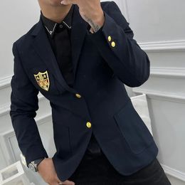 Men's Jackets Night Show Men Korean Fashion Stylist Blazer Slim Fit Badge Embroidered Trendy Jacket Suit Collar High Quality Blazer Men 230927