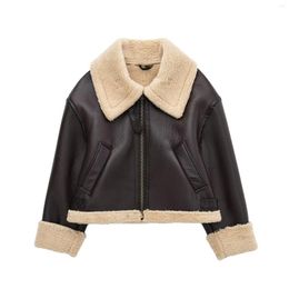 Women's Leather 2023 Faux Fleece Sheepskin Jackets Women Fall Winter Warm Coats Chic Lady Fur Female Clothing