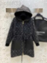 Women's Jackets Designer Autumn/winter New Double Sided Jacquard Hooded Waist Drawstring Woolen Coat OEVE