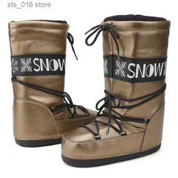 Boots 2023 Winter Women Snow Boots Luxury Lace Up Waterproof Non-Slip Ski Boots Female Platform Thick Warm Middle Calf Cotton Boots T230927