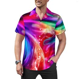 Men's Casual Shirts Color Tie Dye Blouses Male Abstract Art Print Hawaiian Short Sleeves Design Vintage Oversized Vacation Shirt Gift