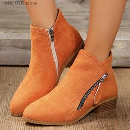 Boots Plus Size Block Heels Western Boots Women Double Zipper Faux Suede Ankle Boots Woman 2023 Autumn Pointed Toe Cowgirl Botas Mujer T230927