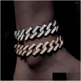 Anklets 20Mm Punk Iced Out Chunky Cuban Link Chain For Women Bling Rhinestones Thick Ankle Bracelet Hip Hop Foot Jewellery Drop Delivery Dhxct