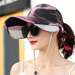 Outdoor Hats Summer Fashion Lady Bow Ribbon Adjustable Empty Top Hats For Women Outdoor Riding Sports Caps Sunshade Sun Protection Beach Hat 230927