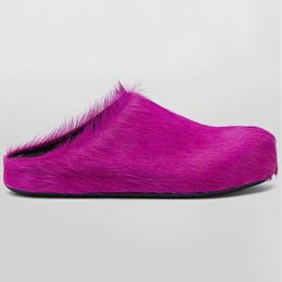 Slippers Designer Brand Fashion Fur Horse Hair Slippers Casual Vacation loafers Shoes Flats Thick Sole Leisure Outwear Mule Shoes 230926