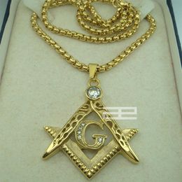 Mens 18k gold fiiled masonry Masonic Mason Pendant chain necklace N214275V