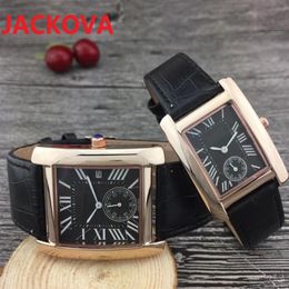 Famous classic Luxury Crystal Men Womens Watches Square Roman Dial Designer quartz clock Leather Couples Style Unisex Wristwatches255n