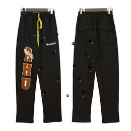 fall winter style men's and women's trend loose band patch decoration black casual small straight pants