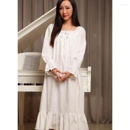 Women's Sleepwear Women Nightgowns White Spring Autumn Cotton Princess Royal Vintage Sleepshirts Long-sleeve Long Fashion Lounge