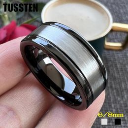 Wedding Rings Drop TUSSTEN 6/8MM Men Women Ring Tungsten Band Grooved Brushed Finish Comfort Fit