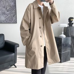 Men's Trench Coats 2023 Autumn Long Cotton Coat Blend Pure Colour Casual Business Fashion Clothing Slim Windbreaker Q38