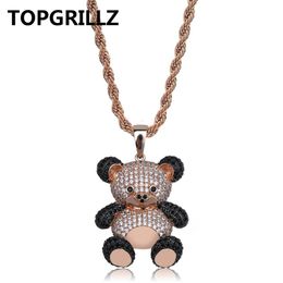 TOPGRILLZ Hip Hop Copper Rose Gold Silver Colour Cubic Zircon Panda Pendant Necklace Charm For Men Women Jewellery Necklaces Gifts230E